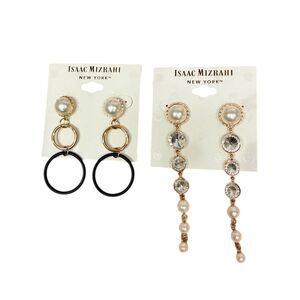 Isaac Mizrahi New York Gold Hoop Earrings 2 Pair Set Faux Pearl fashion gift